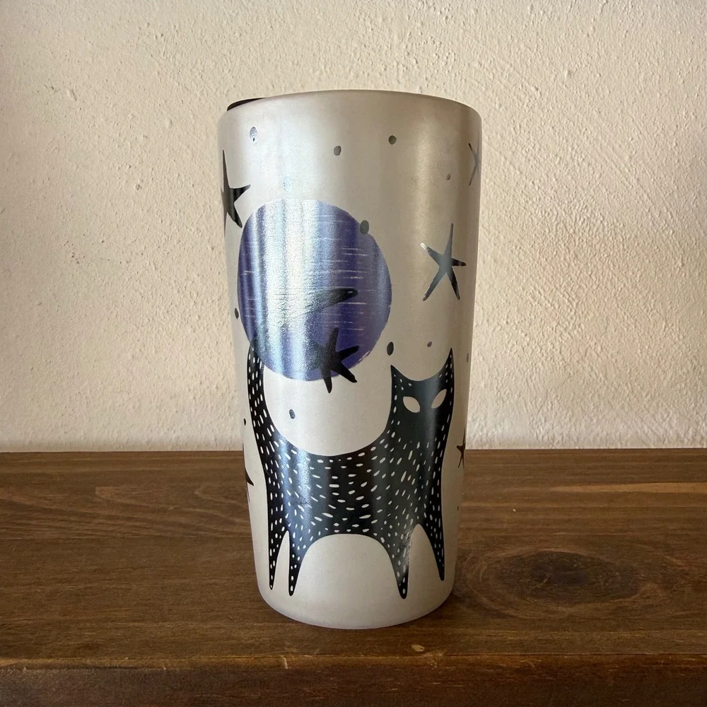 Starbucks Halloween 2020 Black Cat Moon Stars Ceramic Travel Tumbler 12 oz New